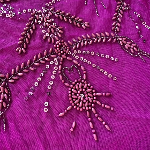 Free People| Beaded Sheer Top| Sheer Gauze Magenta Top - Picture 9 of 10